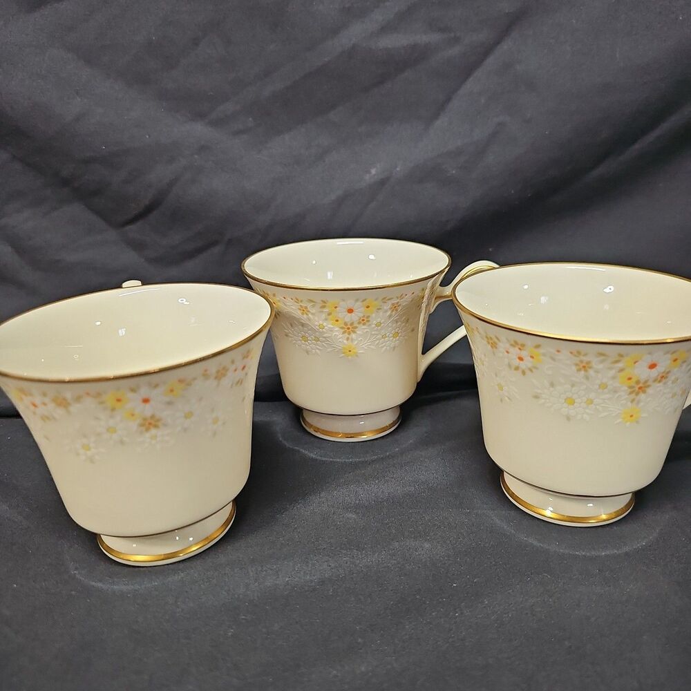 Noritake Ivory China 7025 Set Of 3 Cups Japan Vintage Gold Rim